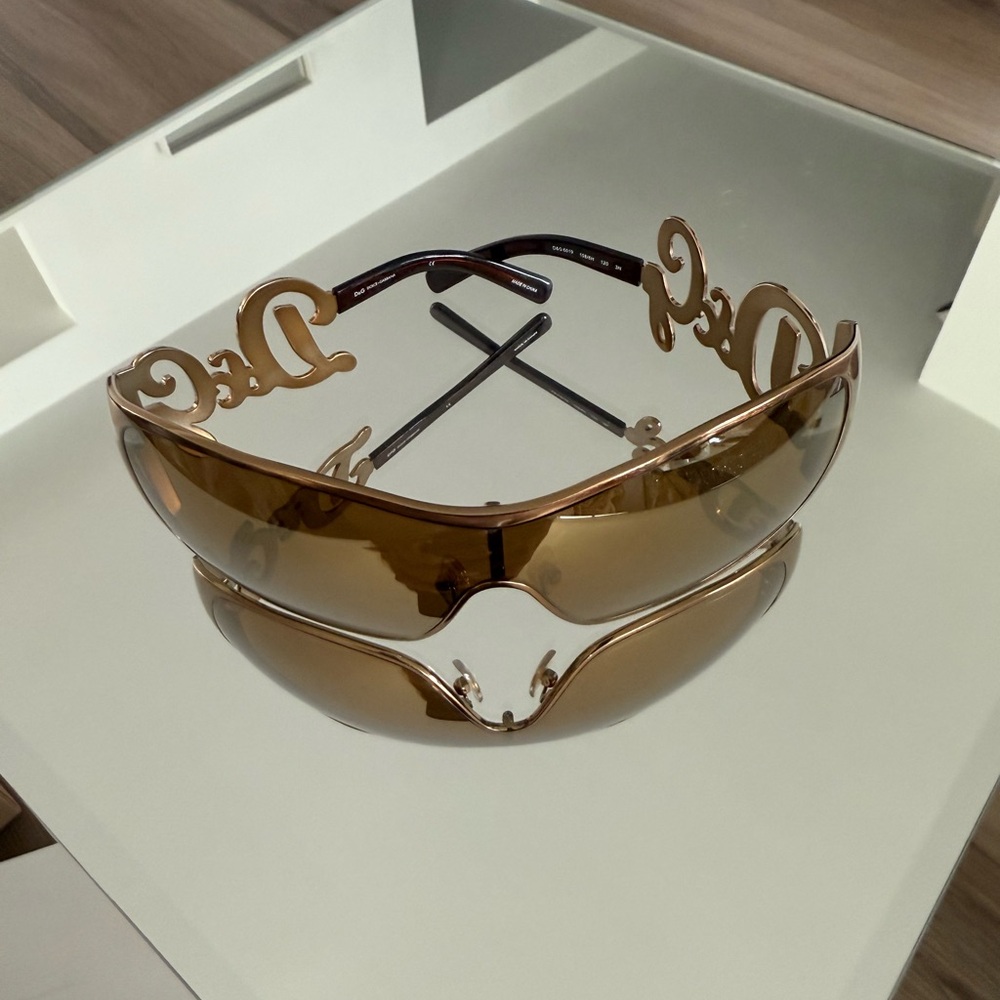 D&G Bronze Oversized Shield Sunglasses with Script Logo